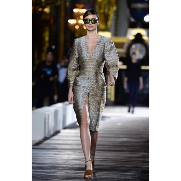 Stella McCartney Runway Crocodile Jacquard V-Neck Open Back Slit Dress Size 2 - Picture 2 of 15